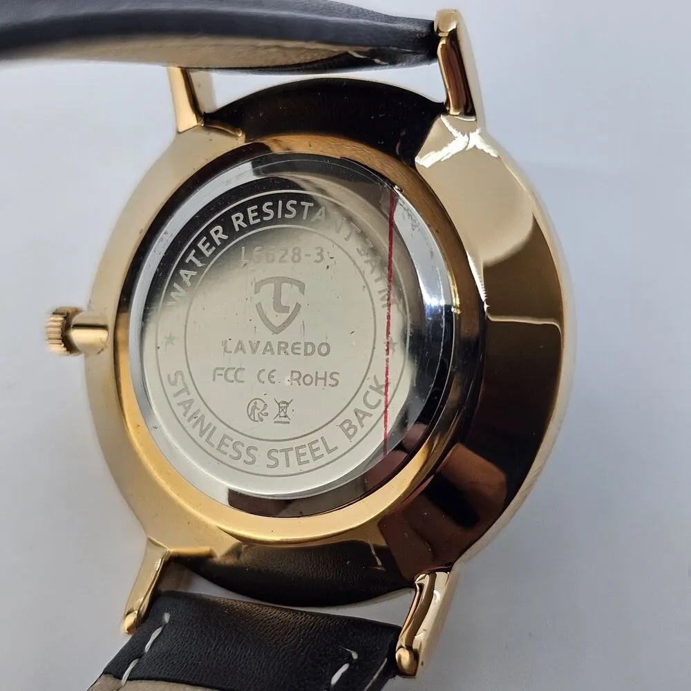Men's Watch 40MM Black Dial Gold Case Black‎ Leather Band Straps Date Indicator